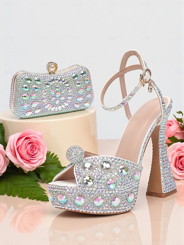 Platform with Women's Rhinestone Sandals Matching High Heel