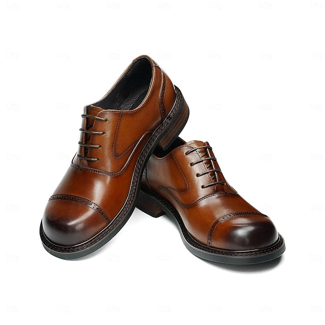Toe Oxford First Dress Cap Shoes- Genuine Men's Leather