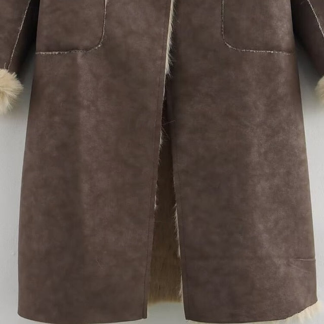 Women's Warm Pocket Coat Faux Buttons Comfortable Fur