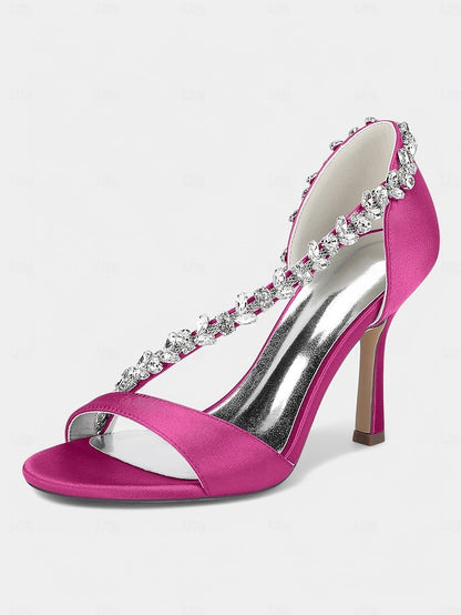 with High T-Strap Champagne Crystal – Women's Heels Satin