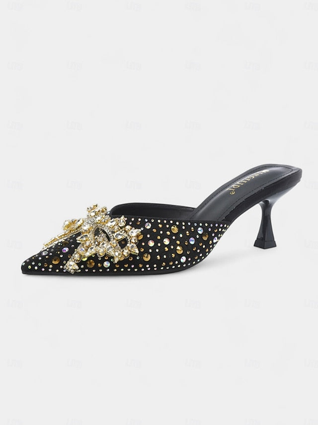 Rhinestone Mules Women's - Toe Glitter Slip-On Pointed