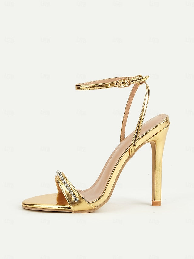 Metallic Heels High Gold Ankle – Strap Women's Dazzling
