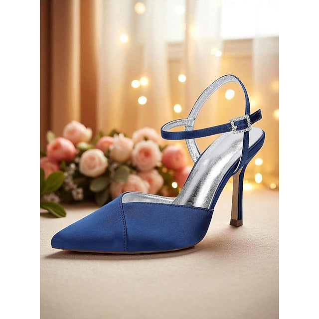 Ankle Heels Strap Satin Green Women's - with Stiletto