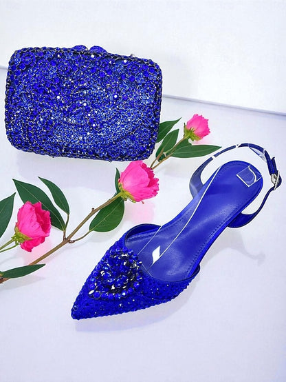 Heel Rhinestone Women's Shoes Green Set and Clutch - Bag
