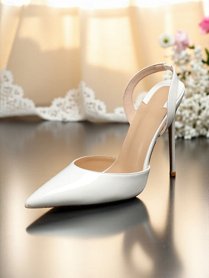 - Women's Pearl-Embellished Slingback Heels Leather White