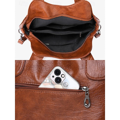 Brown Faux Bag Women's Leather Tote with Vintage Dual
