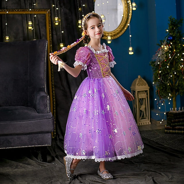 Cloak Dress Flower Rapunzel Cosplay Girl Princess
