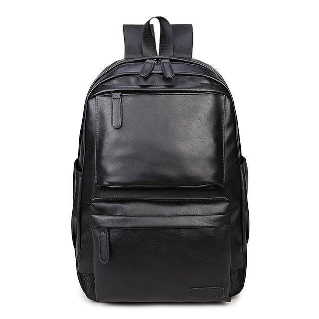 with Leather Backpack Black Faux Front Zipper Men's Pocket