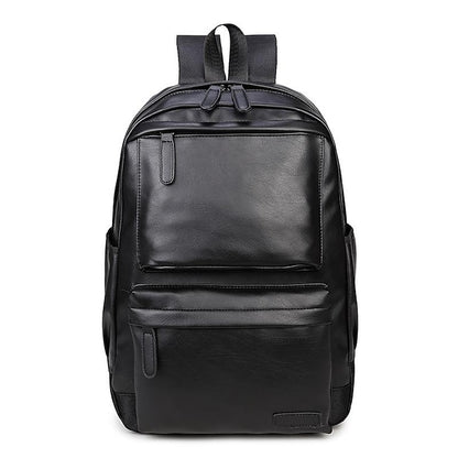 with Leather Backpack Black Faux Front Zipper Men's Pocket