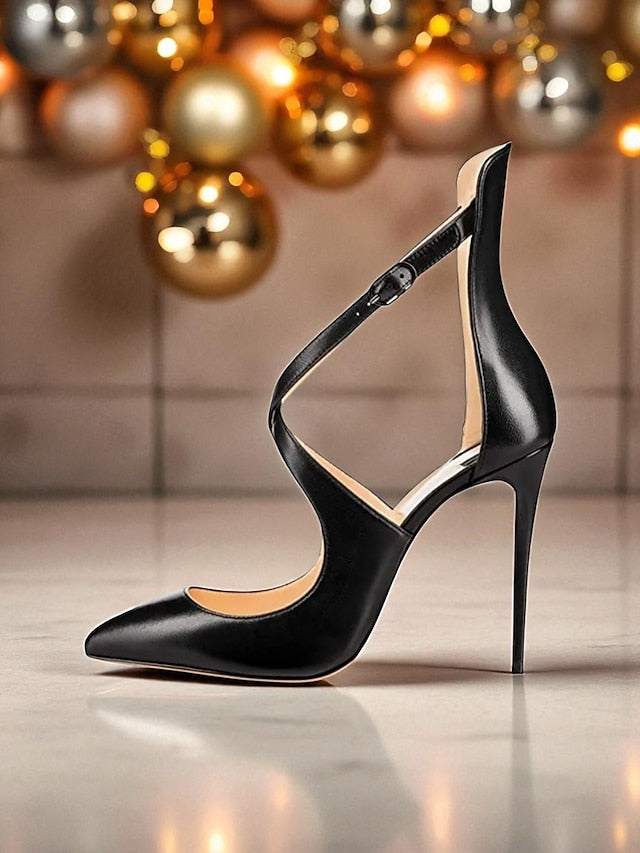 Purple Women's - Leather Strappy Heels Patent Stiletto