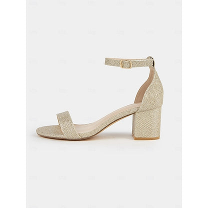 Sandals with Glitter Heel Ankle Stylish Block Women's Gold