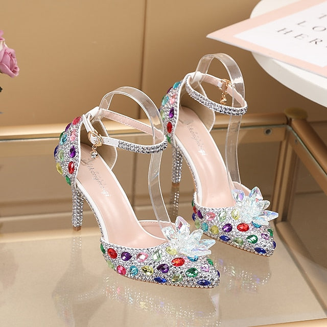 High – Rhinestone Heel Sandals Purple Elegant Women's