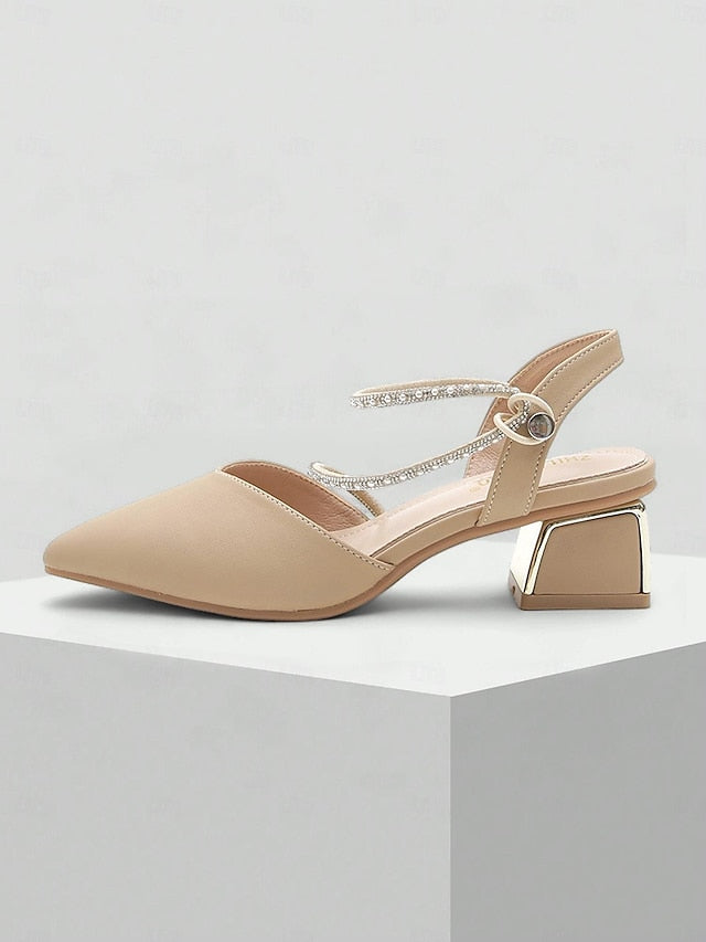 with Toe Elegant Pointed Rhinestone Heels Women's Slingback