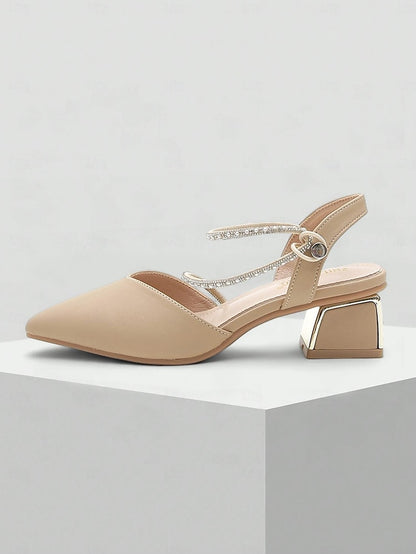with Toe Elegant Pointed Rhinestone Heels Women's Slingback