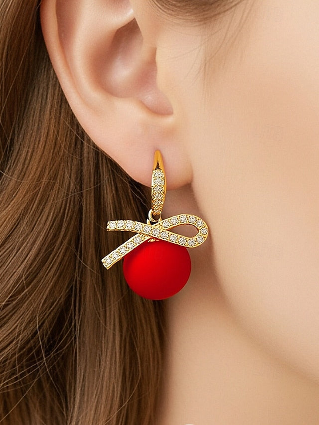 with Women's Pearl Earrings Rhinestone Bow Christmas and