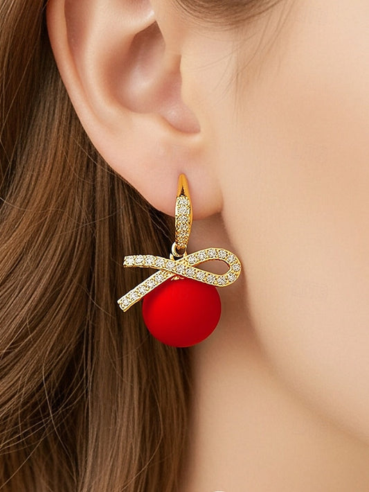 with Women's Pearl Earrings Rhinestone Bow Christmas and