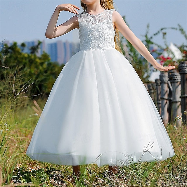 Girl Dress Girls' Color Party Flower Solid Kids