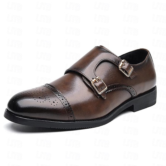 Shoes Men's Double Leather Strap with Faux Monk Brown