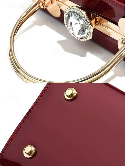 Evening Burgundy with Handbag Patent Leather Gold Women's