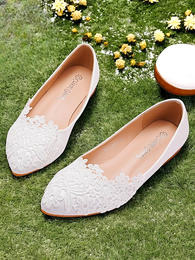 Women's Elegant Flats White for Brides Ballet – Lace