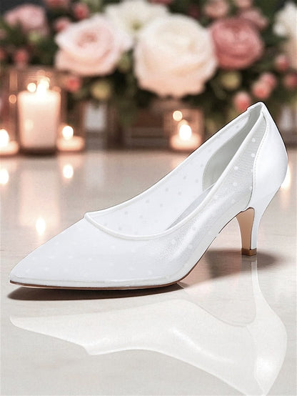 White Women's and Mesh Dot Polka Wedding with Shoes Low
