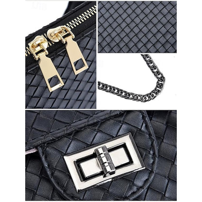 Handbag Set Brown Leather Women's Woven – 3-Piece Faux