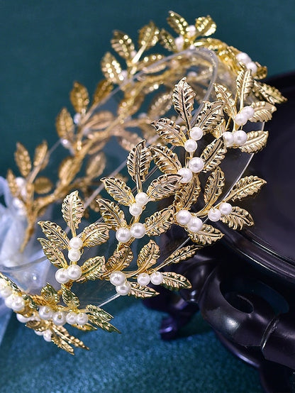 Elegant Leaf Accents Pearl Gold – Bridal Belt with