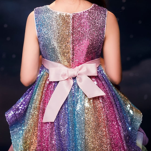 Party colour Kids Wedding Sequin Dress Girls' Sleeveless