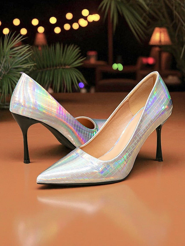 Women's Holographic Heels Glossy Toe Stiletto Pointed with