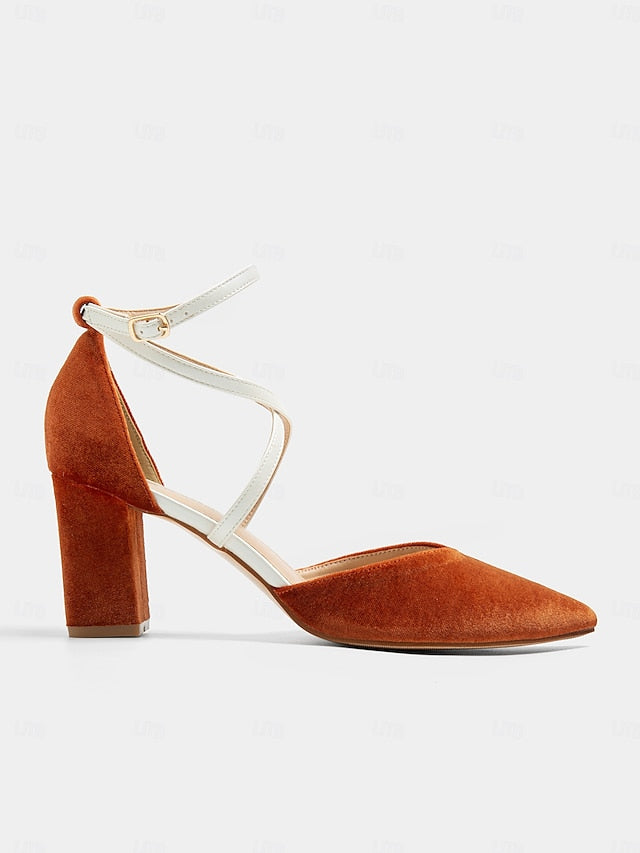 Ankle Chic - Elegant Strap Suede Heels Women's Two-Tone