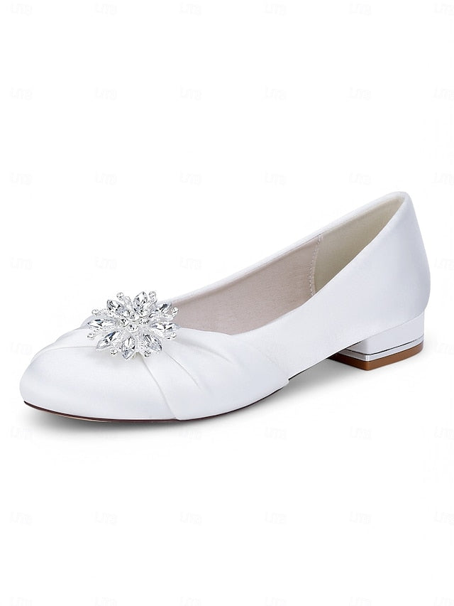 Flats Crystal Satin Elegant Women's White Wedding –