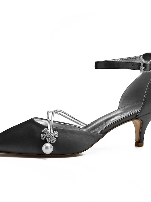 Dark Heels Blue Women's with Satin and Pearl Kitten