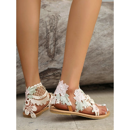 – Lace Flat Sandals Women's Floral Vintage-Inspired Boho