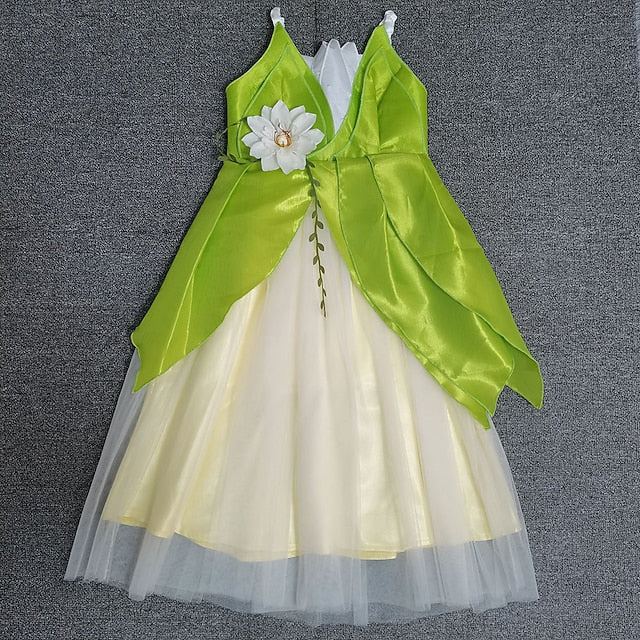 Dress Tiana Princess Girl Bell Flower Tinker Theme Fairytale