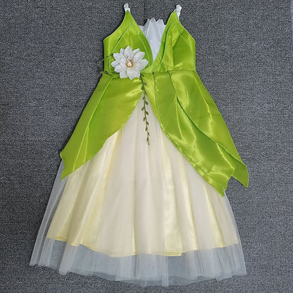 Dress Tiana Princess Girl Bell Flower Tinker Theme Fairytale
