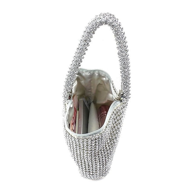 Women's Evening Rhinestone Bag Silver - Elegant Crystal