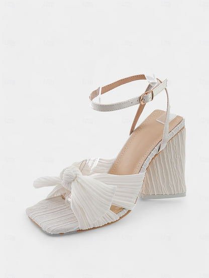 Detail Heel Sandals Gold Knot Rose Textured with Block and