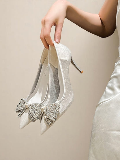 Rhinestone with Glitter Bow Women's Heels High