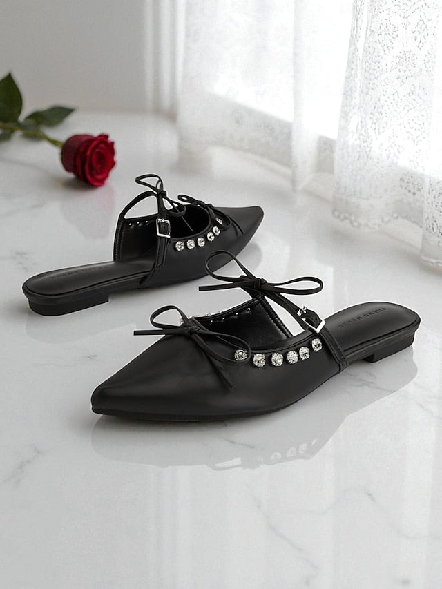 Toe Pointed with Flats Black Women's Rhinestone