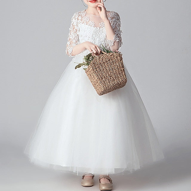 Girls' Girl Kids Dress Color Solid Flower Party