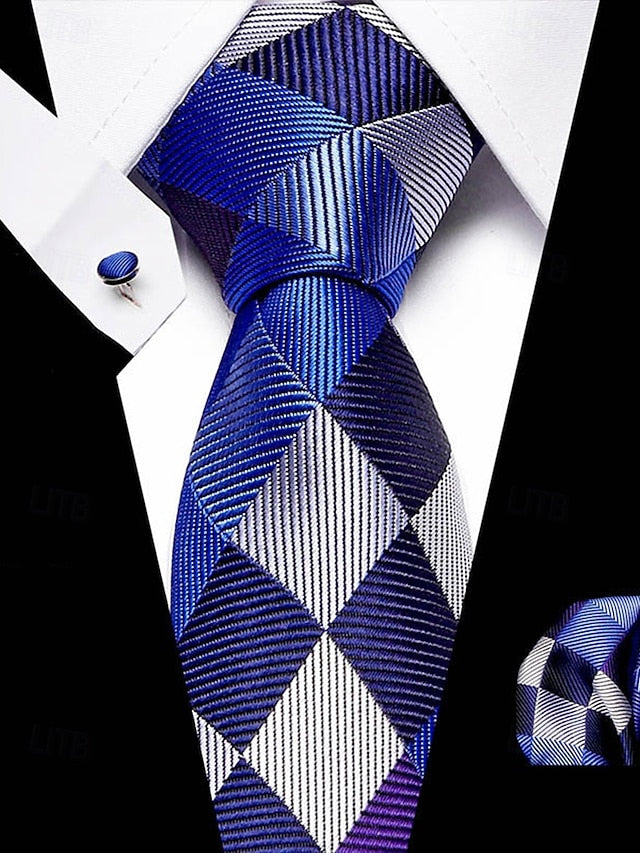 Set Checkered Men's Purple – Square Silk Tie and Pocket