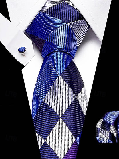 Set Checkered Men's Purple – Square Silk Tie and Pocket