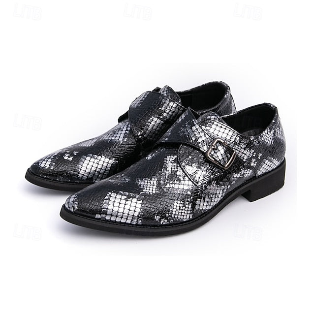 Men Strap Formal for Monk Shoes – Classic Snake Brown Print
