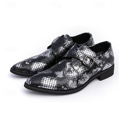 Men Strap Formal for Monk Shoes – Classic Snake Brown Print
