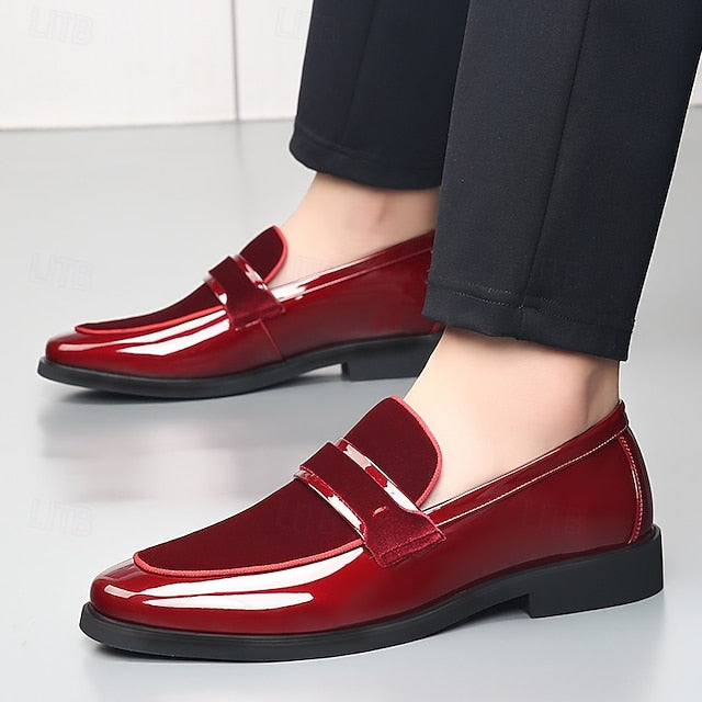 Velvet Men's – with Sleek Leather Loafers Faux Red Design