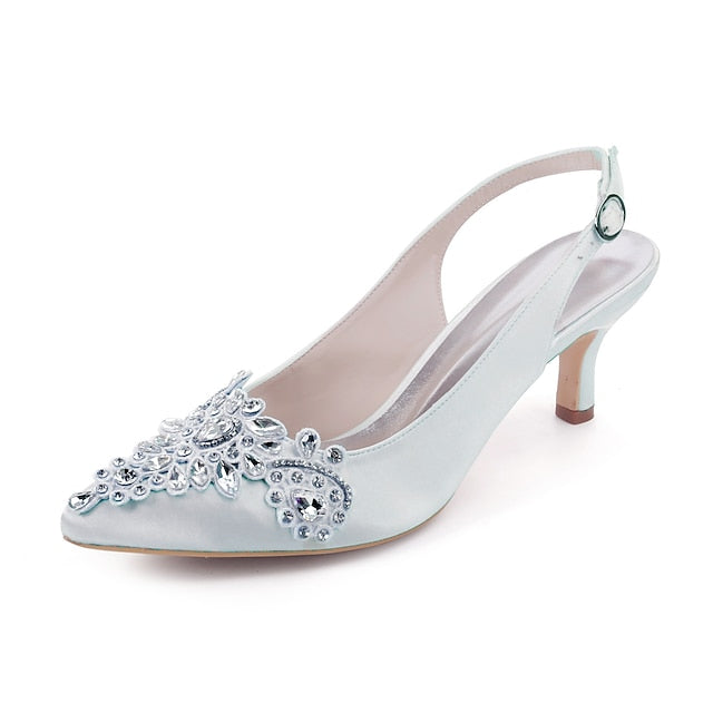 Slingback Crystal Beige Women Heels with - for Embellishment