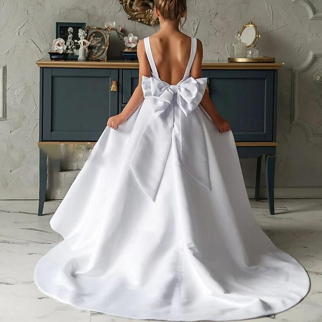 Girl Party Solid Kids Color Flower Girls' Dress