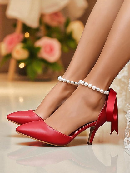 Heel - with Kitten Blue Women's Pumps Ankle Pearl Strap Bow