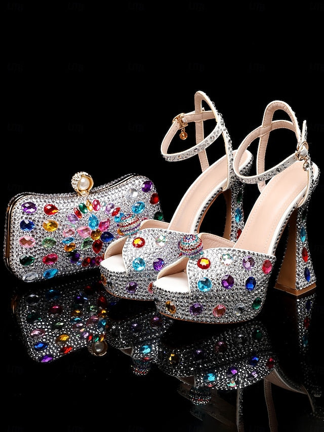 Platform with Women's Rhinestone Sandals Matching High Heel