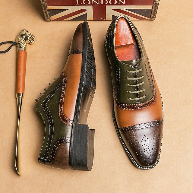 Faux and – Shoes Men's Oxford Black Leather Brown Wingtip